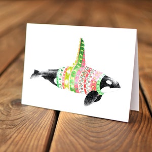 Winter Orca Card, Killer Whale, Sweater Weather, Cozy and Cute, Christmas Card, Seasonal, Colourful, Playful, Art by Natasha van Netten image 3