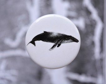 Orca, Humpback & Moby Whale Button Pins, Sperm Whale, Killer Whale, Fun Flair, Cetology, Ink Drawing, Art by Natasha van Netten