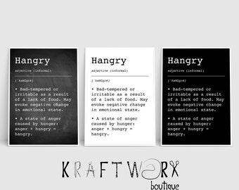 Hangry Print, Funny Definition, Hungry/Angry, Kitchen Food Print, Printable Wall Art Decor, Modern Farmhouse Print, Instant Download