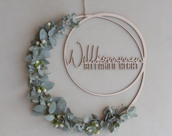 Personalized door wreath "Welcome to family..." | Door wreath with name | Wooden wreath personalized | Gift entry | without decoration