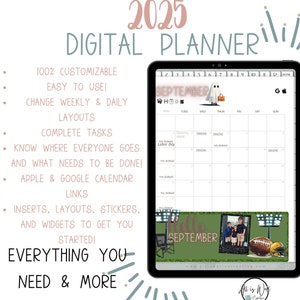 2025 Digital Planner for Goodnotes Notability Noteful | Customizable ADHD Planner | iPad planner for students | Digital notebook & Calendar