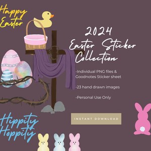 Paasstickercollectie 2024 | Digitale stickers | Digitale stickers voor Goodnotes | Handgetekende stickers | Waterverfstickers | Lente