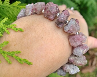 Pulsera de cristal de rodocrosita genuina natural cruda / Depresión Alivio del estrés emocional Positividad Amor propio Armonía Corazón Chakra Curación