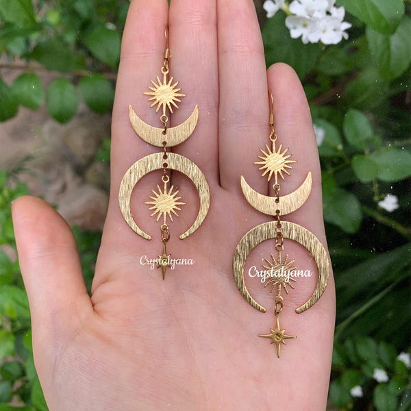 Brincos Lua Celestial | Banhados a Ouro 14K, Prata ou Latão | Presentes Caprichosos, Góticos, Boho e Bruxos