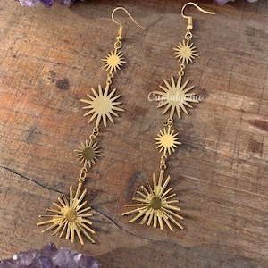 Glowing Sunray Earrings | Long Sunburst Sun Star Earrings | Bold Dangle Drop Statement Earrings | Hypoallergenic Jewelry | Handmade Gift