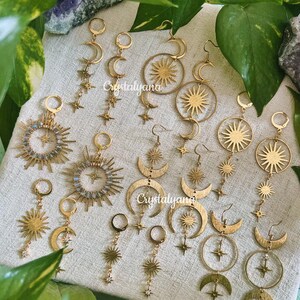 Orecchini a raggiera dorati con cristalli di pietra di luna / Orecchini boho fatti a mano con pietra portafortuna / Regalo per lei immagine 5