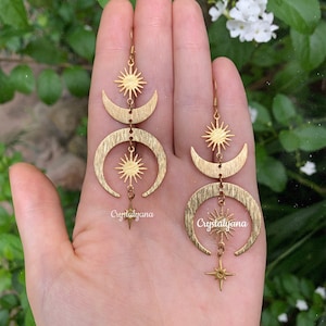 Medias lunas celestiales cuelgan y pendientes colgantes / joyería boho hecha a mano de boda / regalo para ella / oro, plata / hipoalergénico Gold