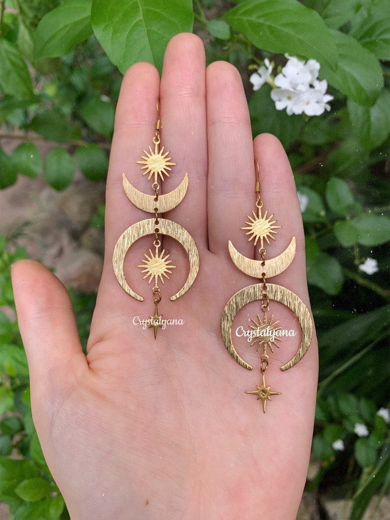 Medias lunas celestiales cuelgan y pendientes colgantes / joyería boho hecha a mano de boda / regalo para ella / oro, plata / hipoalergénico Gold