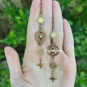 Seed of Life Sacred Geometry Earrings with Moonstone Crystals | Dangle & Drop Earrings