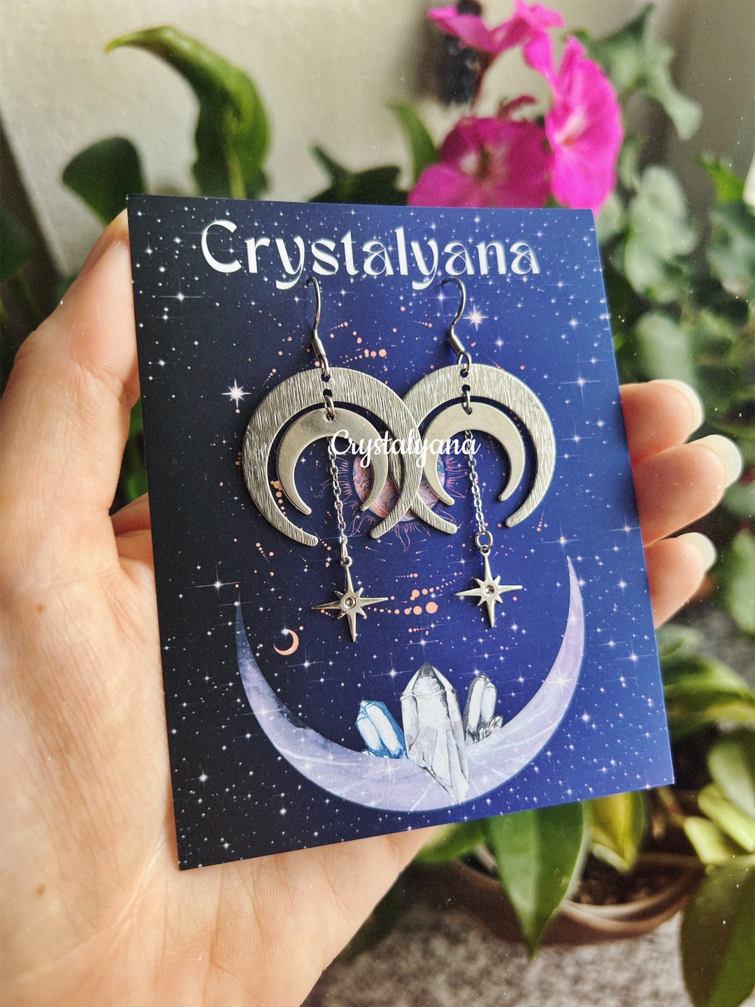 Gothic Style Earrings Double Crescent Moon Earrings With Star