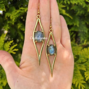 Labradorite Statement Earrings | Tribal Brass Earrings