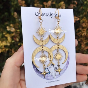 Mezze lune celestiali Orecchini pendenti e pendenti / Gioielli Boho Boho fatti a mano per matrimonio / Regalo per lei / Oro, Argento / Ipoallergenico immagine 4