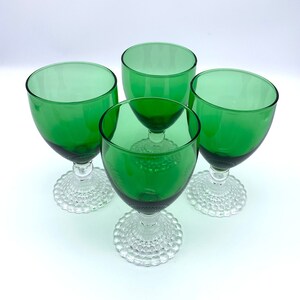 Vintage Berwick Green Holiday Beaded Crystal Footed Glasses Set Of 4