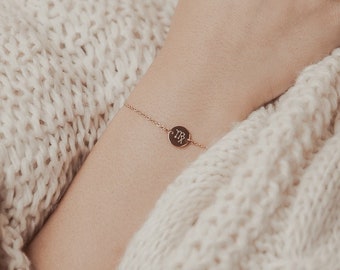 Custom Disk Bracelet | Personalized Disk Bracelet | Gold Silver Rose | Engraved Name Bracelet Dainty Circle Bracelet | Initials Bracelet