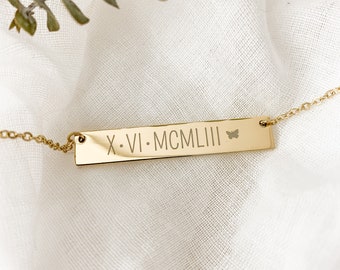 Custom Bar Necklace | Personalized Bar Necklace | Gold Silver Rose | Engraved Name Necklace Dainty Bar Necklace