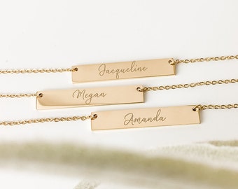 Custom Bar Necklace | Personalized Bar Necklace | Gold Silver Rose | Engraved Name Necklace Dainty Bar Necklace