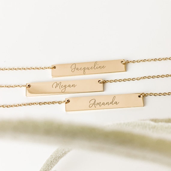 Custom Bar Necklace | Personalized Bar Necklace | Gold Silver Rose | Engraved Name Necklace Dainty Bar Necklace