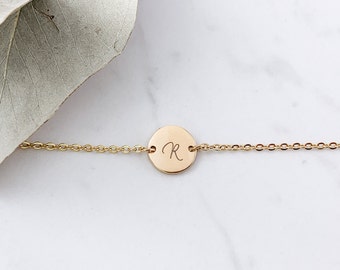 Custom Disk Bracelet | Personalized Disk Bracelet | Gold Silver Rose | Engraved Name Bracelet Dainty Circle Bracelet | Initials Bracelet