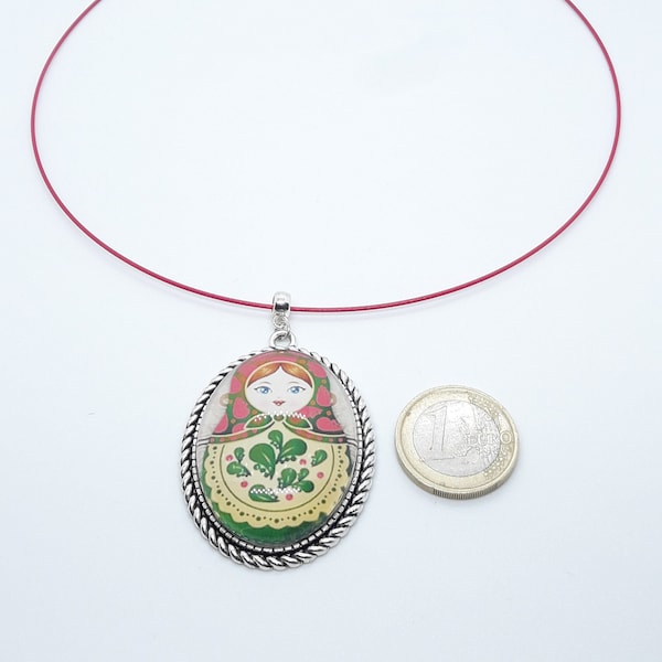 Collier Pendentif Poupée Russe Matriochka Enfant - Fantaisie Email Rouge
