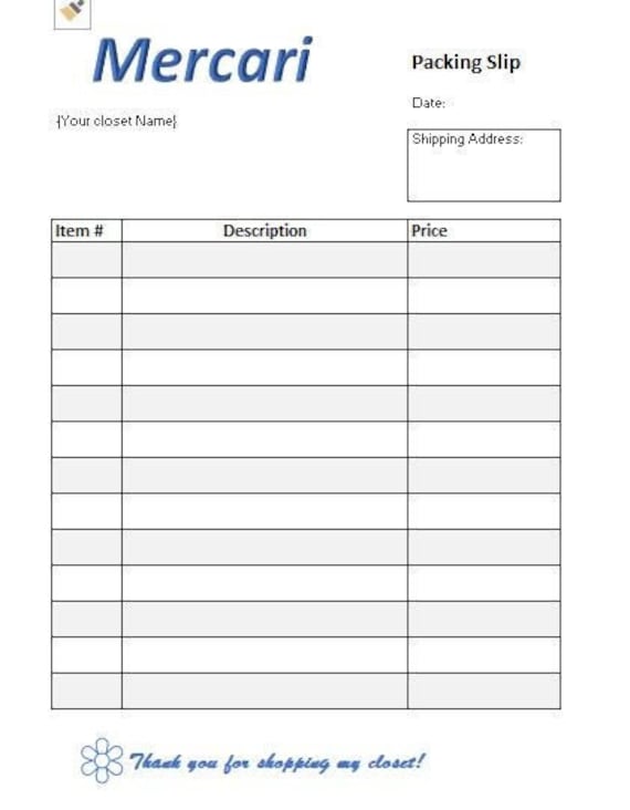 Mercari Packing Slip Excel Template Etsy
