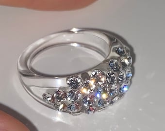 Anello trasparente con cristalli, Anelli trasparenti, Anello di lucite, Gioielli acrilici scintillanti, Anello regalo per lei, Anello da cocktail alla moda per le donne