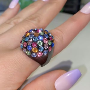 Anillo de cúpula multicolor, regalo de aniversario, anillos de acrílico, anillos hechos a mano, joyería de cristal, bonito anillo llamativo, anillo colorido, regalo para mamá