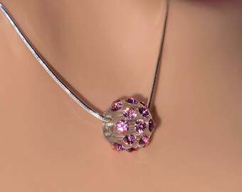 Dainty Pink Crystal Pendant, Pretty Necklace, Gift For Mom, 925 Silver Chain, Clear Lucite Pendant, Minimalist Jewelry, Crystal Necklaces