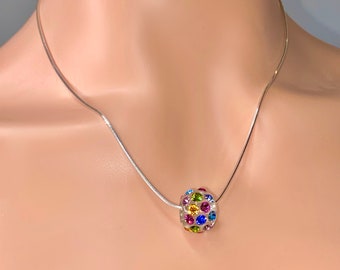 Crystal Charm Necklace With Chain, Clear Lucite Charm Pendant, Multi Color Lucite Pendant For Women,  Anniversary Gift, Pendant Gift For Her