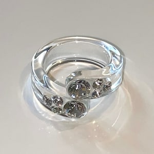Handmade Crossover Band Statement Ring, Clear Crystal Acrylic Ring For Women, Crystal Gemstone Ring, Luicte Jewelry, Boho Minimalist Jewelry