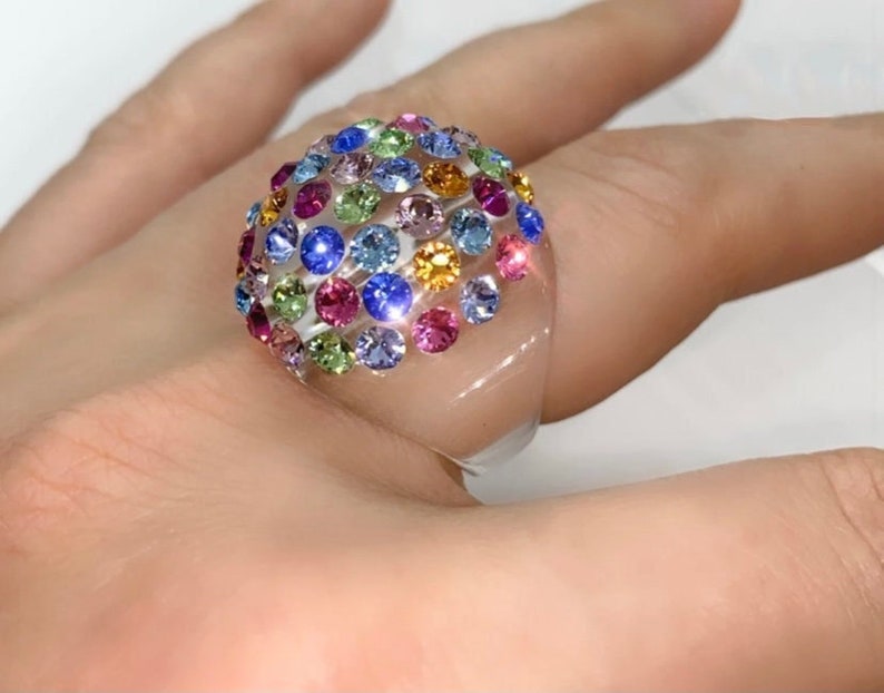acrylic ring with crystals multi color