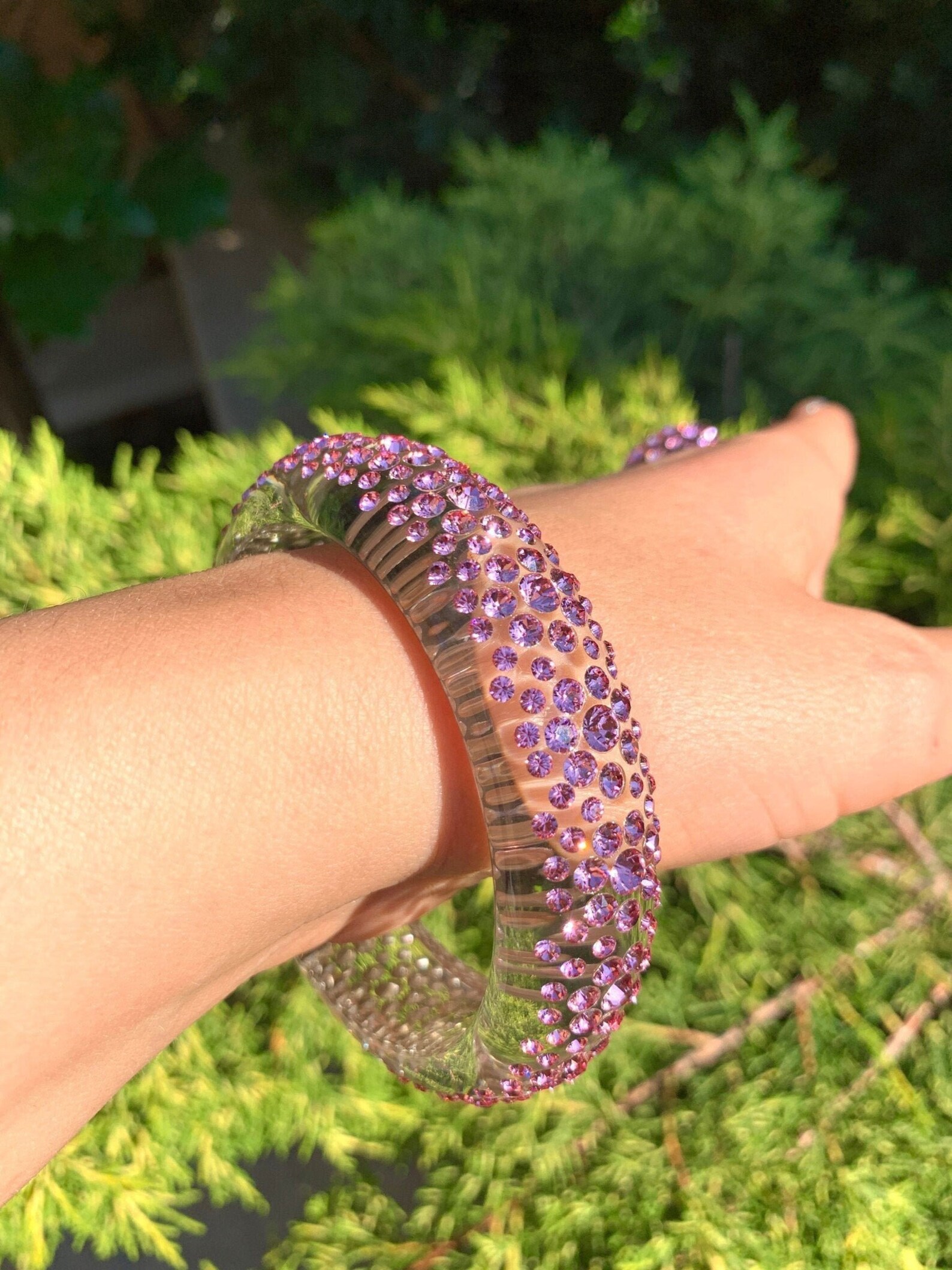 Glamorous Pink Acrylic Bangle Crystal Bracelet Bangle for Etsy