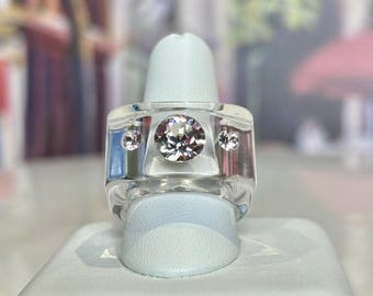 Bold Acrylic Crystal Statement Ring, Chunky Clear Geometric Cube Ring, Modern Gemstone Ring, Minimalist Statement Jewelry, Ring Gift For Her
