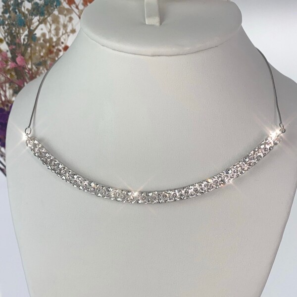 Crystal Clear Acrylic Adjustable Choker Necklace Gift For Women, Swarovski Jewelry, Transparent Rhinestone Necklace, Statement Necklace