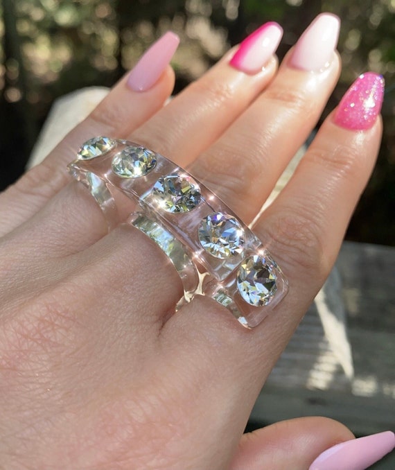 Transparent Acrylic Clear Crystal Statement Ring, Large Wide Rings