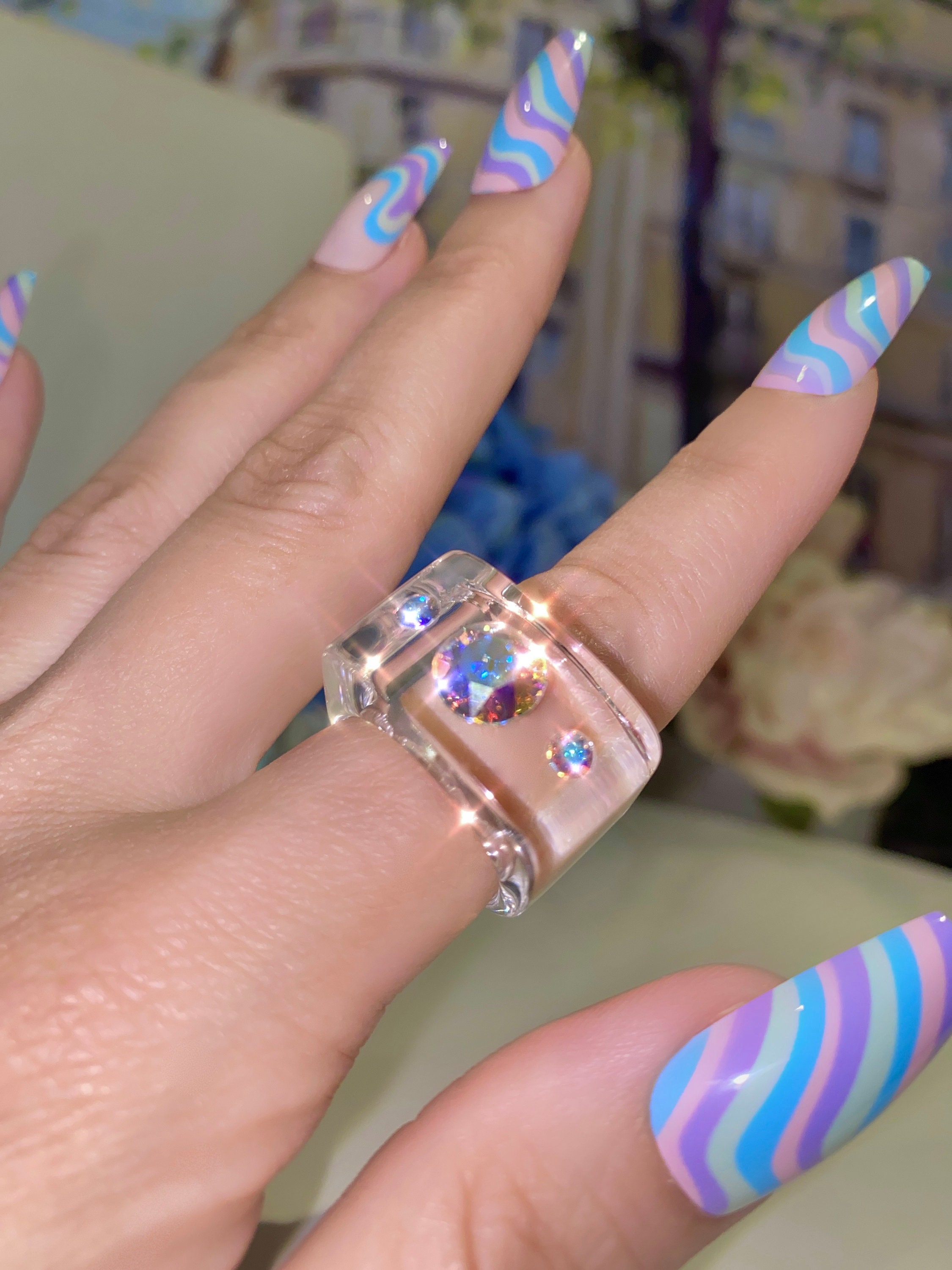 Akrilic Rings Colorful Swarovski Crystal Acrylic Cube Rings, Unique Statement Rings ...