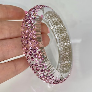Glamorous Pink Acrylic Bangle, Crystal Bracelet, Bangle For Women, One Of A Kind, Bracelet Gift For Her, Pink Jewelry, Bracelet, Sparkly