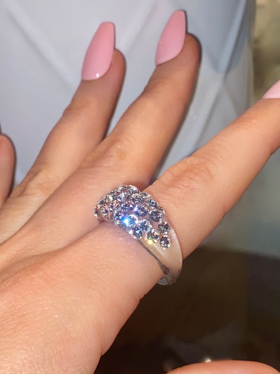 Transparent Ring With Crystals Clear Rings Lucite Ring Sparkly