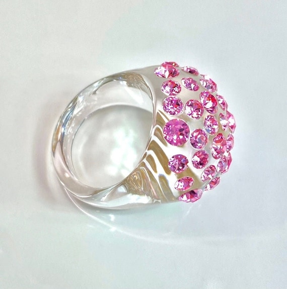 Pink Statement Ring * Light Rose Crystal Ring * Clear Lucite Statement Gemstone Ring * Cute Pink Jewelry * Perfect Birthday Gift for Sister