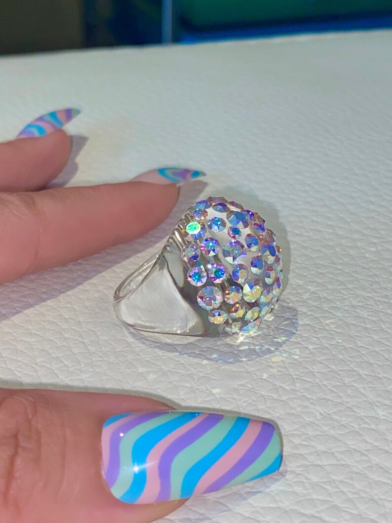 Crystal Setting Ring Handmade Aurora Borealis Crystal Statement Ring for Women, Iridescent ...