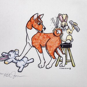 Basenji Cartoon Print  "Hare Cut"  - limited edition by Kathy Jones