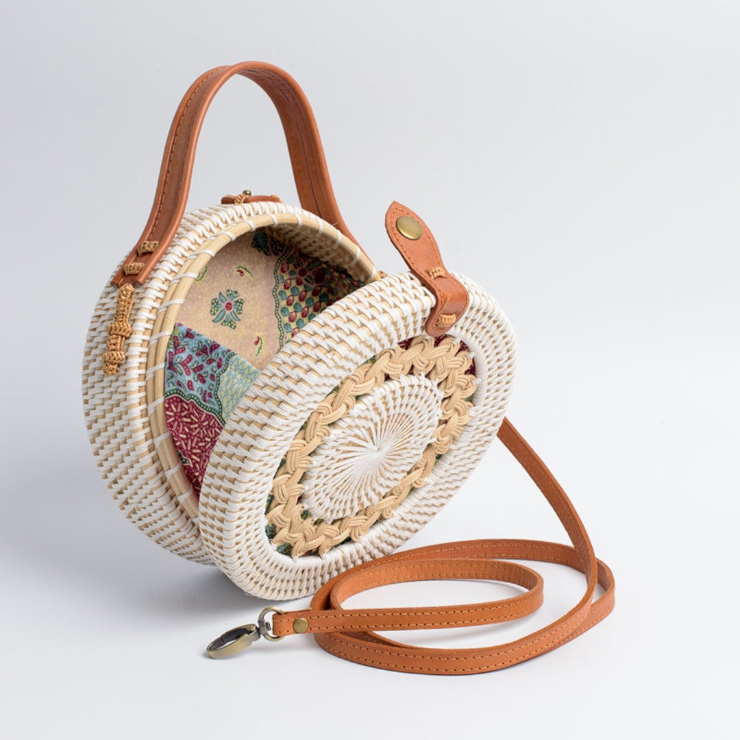 Rattan Braided Bag With Double Strap/handle Leather Strap Clasp