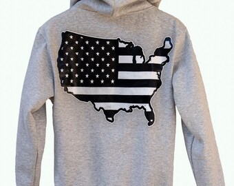 USA gray hoodies front and back designed handmade prints high quality hoodies heavyweight