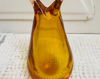 Vintage 60’s Murano Sommerso Amber Fish Tail Vase