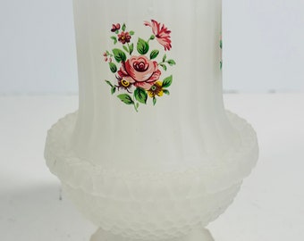 Vintage Fairy Lamp Lichte Kandelaar Satijnglas Roze Roos 6,25" Geribbelde Top