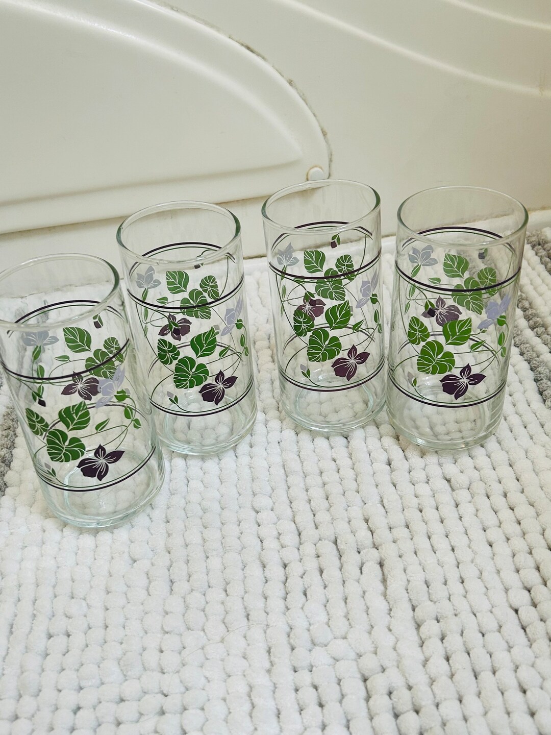 Vintage Crisa Drinking Glasses Purple Violet Floral Etsy