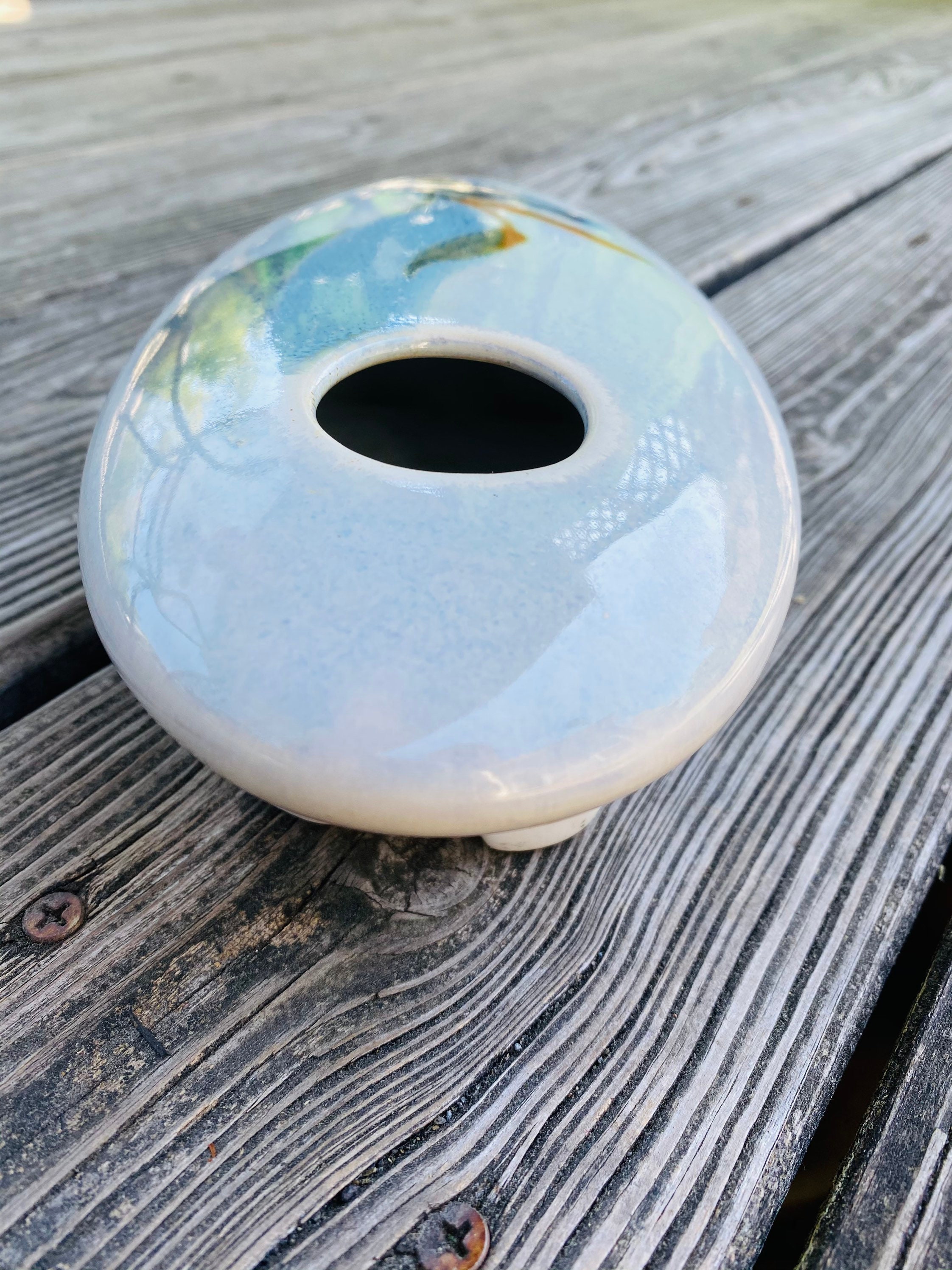 Ikebana Vase Blue Wave Oval / Pottery Etsy