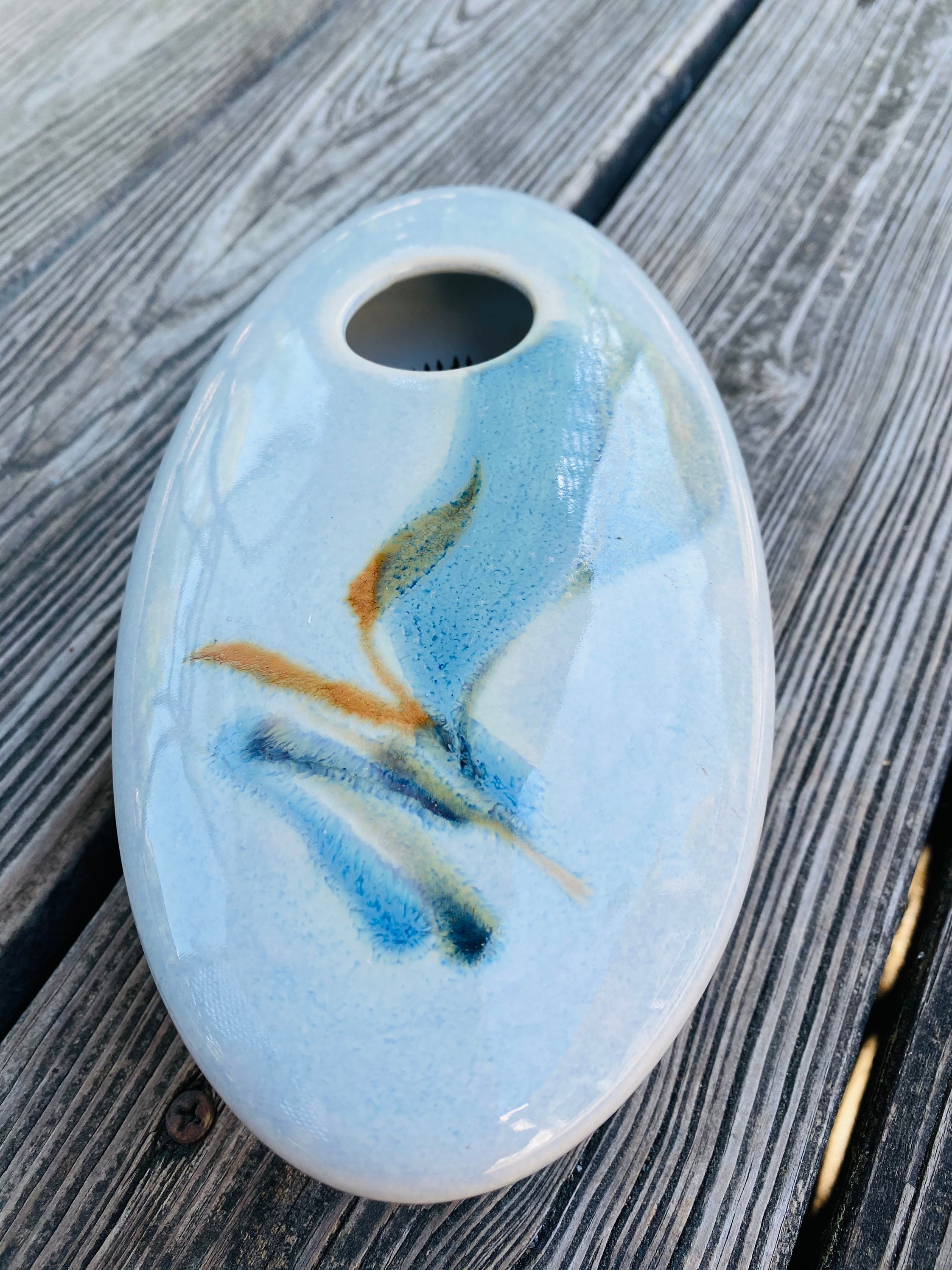 Ikebana Vase Blue Wave Oval / Pottery Etsy