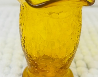Vintage Amber Crackle Small Ruffled Edge Vase