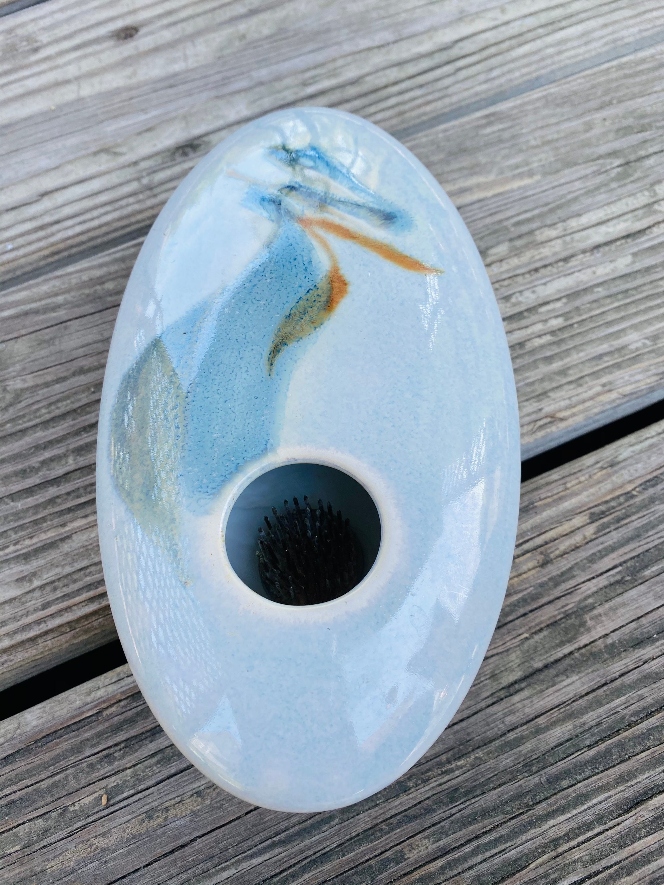 Ikebana Vase Blue Wave Oval / Pottery Etsy