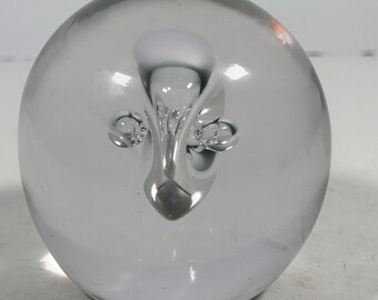 Vintage Murano Renato Anatra Smokey Clear Glass 4" Paperweight Signed